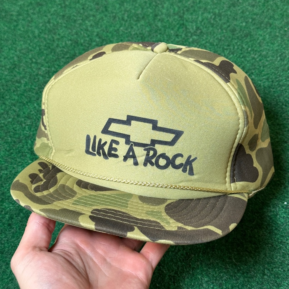 Vintage 90s Duck Camo Chevy Like A Rock Snapback Trucker Mesh Hat Cap
